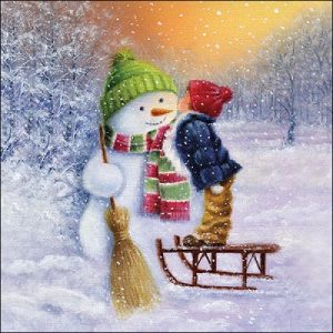 Child kissing snowman